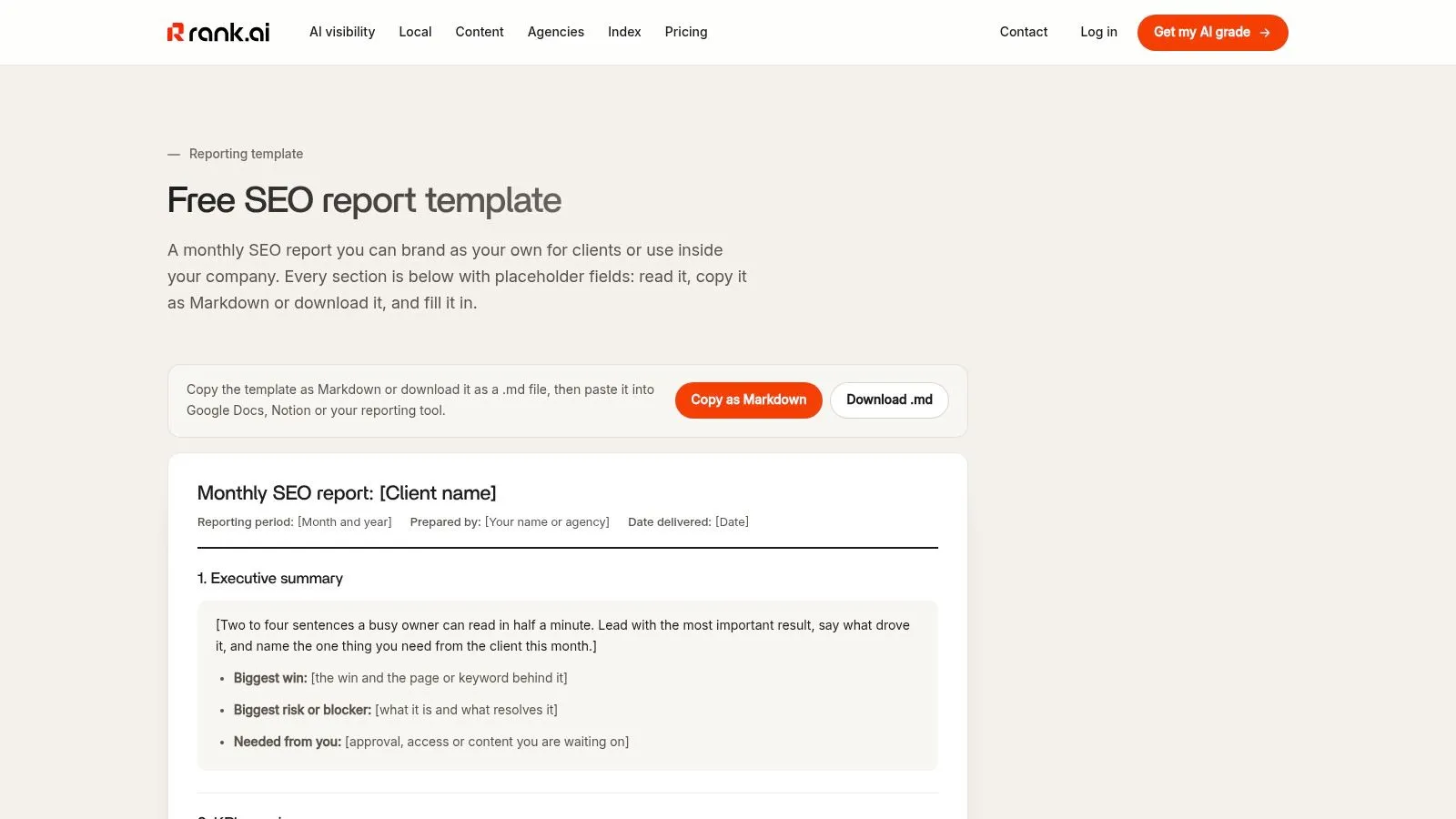 Rank.ai Free Monthly SEO Report Template